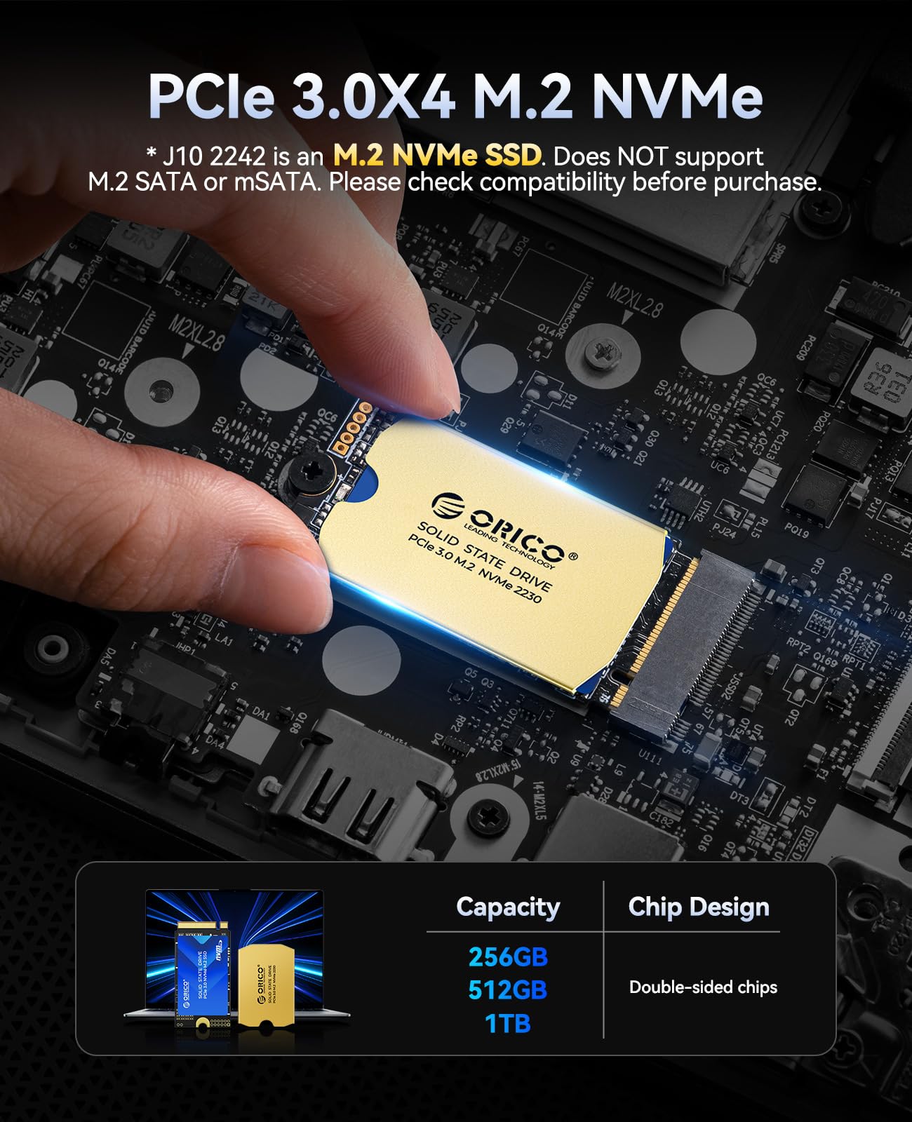 【新品未開封】ORICO NVMe M.2 SSD 1TB PCIe 3.0 ORICO M.2 2242 NVMe SSD 1TB, PCIe 3.0 com velocidade de leitura de